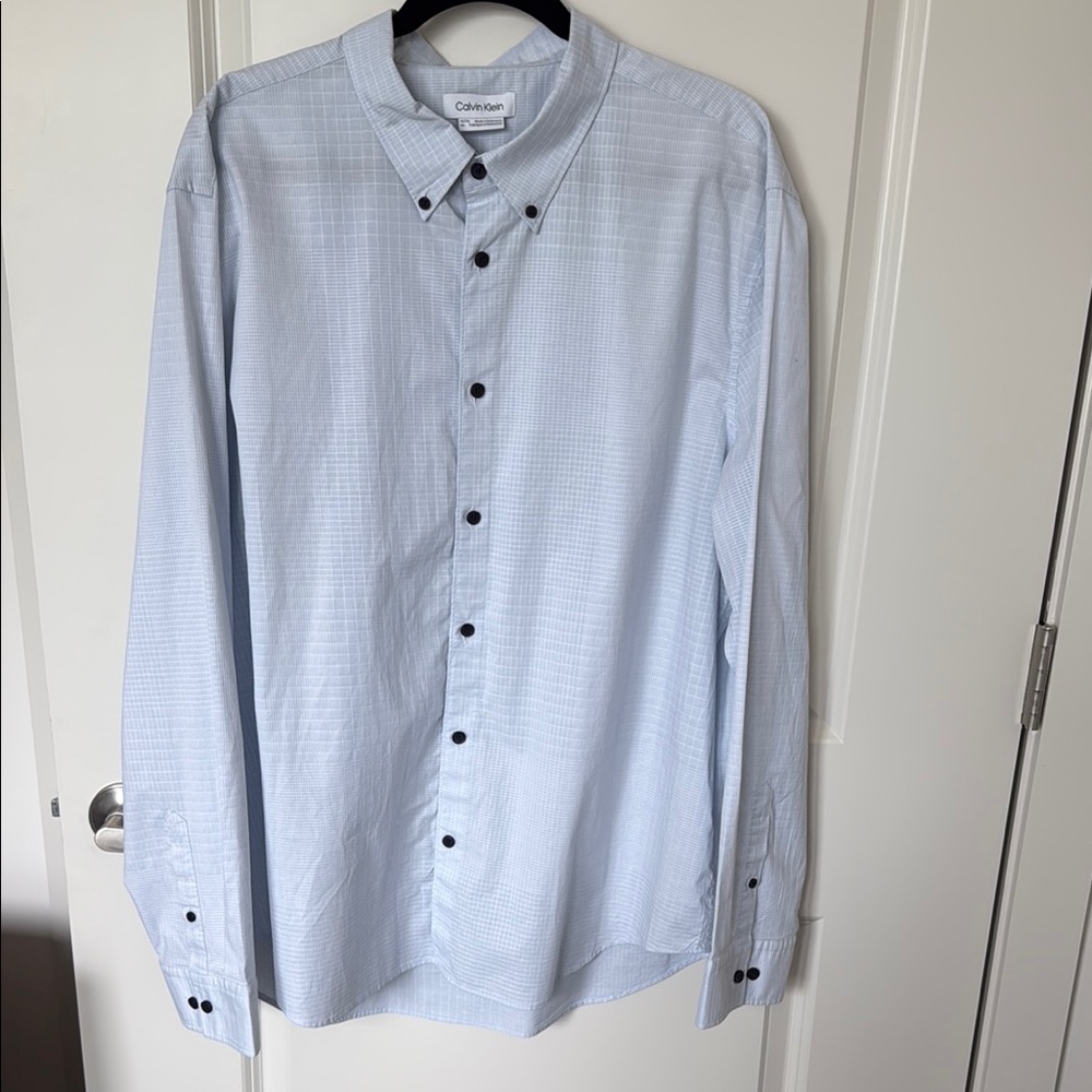 Calvin Klein Blue Grid Long Sleeve Dress Shirt